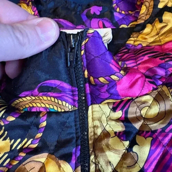 Ruth Norman Vtg Satin  Quilted Print Jacket, Neiman Marcus Size L - Picture 3 of 7